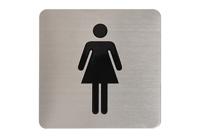 Табелка за WC врата ЖЕНСКА квадратна самозалепваща се 3M 70 mm x 70 mm x 1 mm, нер. стомана 304