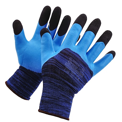 Работни ръкавици,сини с черни грапави латексови пръсти. 10