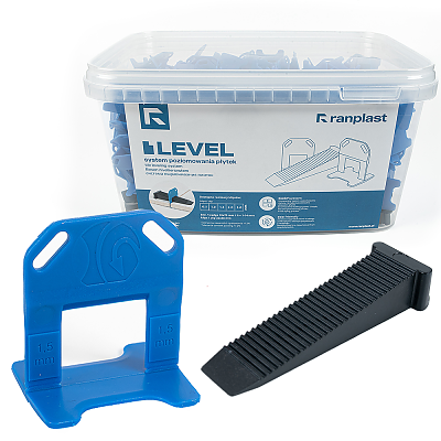 Нивелиращи клипсове 1,5 мм (200) + клин (100) + кофа