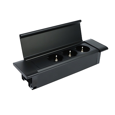 Мебелен контакт за вграждане FLAT BOX черен мат