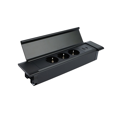 Мебелен контакт за вграждане FLAT BOX с USB A и C черен мат
