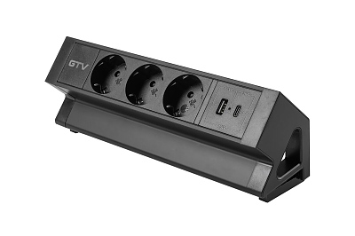 Мебелен контакт BASCO, 3xSHUKO, USB A+C, кабел 1.5 м, черен