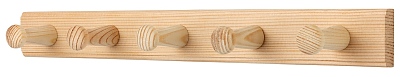 Дървена закачалка 5 куки , небоядисана, бор 300x35, FSC